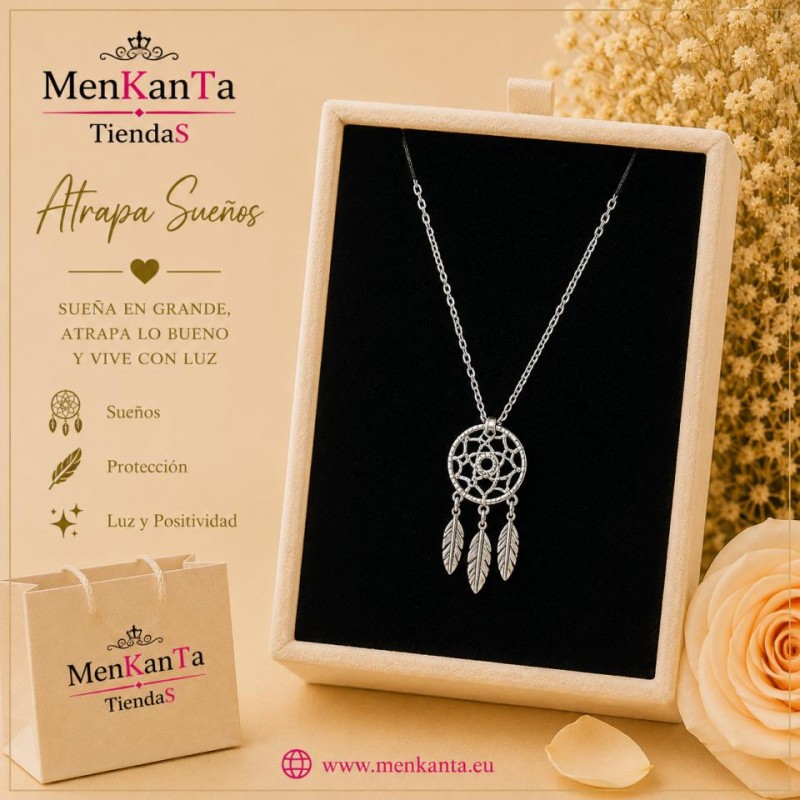COLGANTE ATRAPASUEÑOS CON PLUMA PLATEADO
