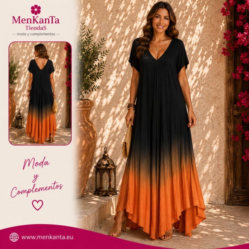 VESTIDO LOURDES BICOLOR ABAJO MANGA CORTA 