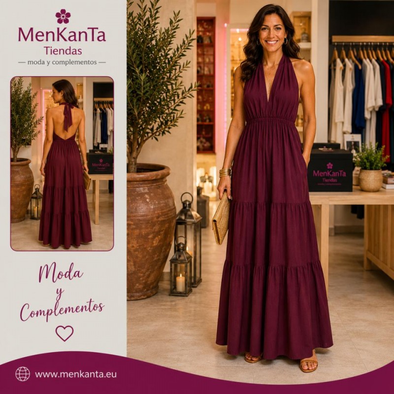 VESTIDO LARGO ELA ATADO CUELLO ESPALDA AL AIRE
