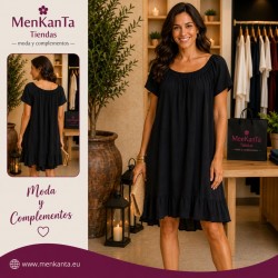 VESTIDO CORTO LISO GOMA CUELLO