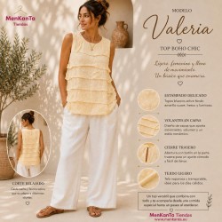 BLUSA VALERIA CON VOLANTES Y TOPOS SIN MANGA