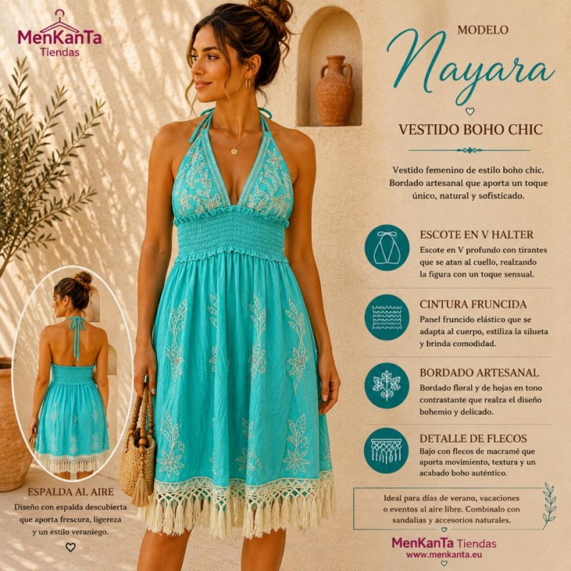VESTIDO NAYARA CORTO ATADO CUELLO ESPALDA AL AIRE