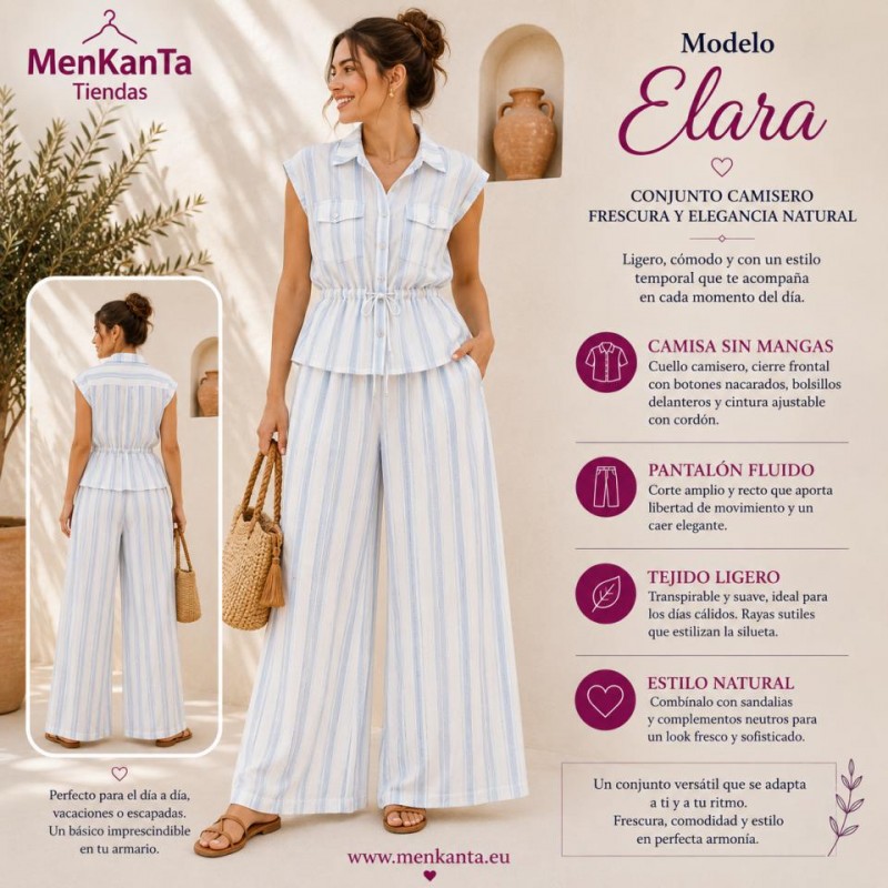 CONJUNTO ELARA CAMISA SIN MANGA Y PANTALON LARGO