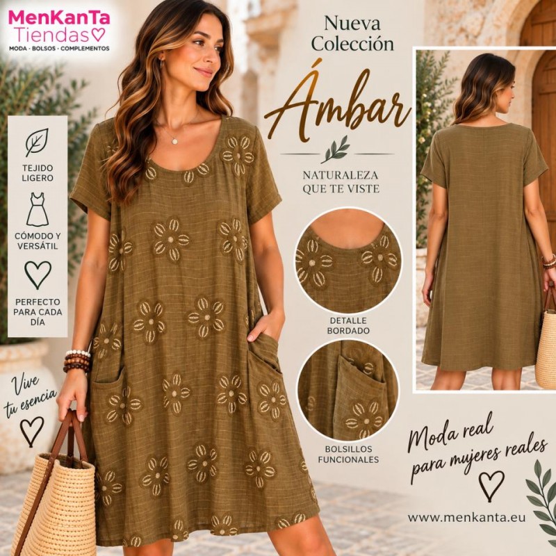 VESTIDO COLECCION AMBAR MANGA CORTA CON BOLSILLOS