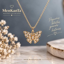 COLGANTE ACERO MARIPOSA DORADO CON PIEDRA BLANCA