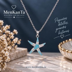 COLGANTE ACERO ESTRELLA PLATEADA CON PIEDRA AZUL