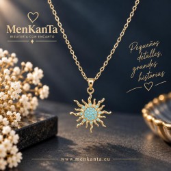 COLGANTE ACERO SOL DORADO CON PIEDRA AZUL