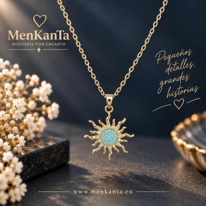 COLGANTE ACERO SOL DORADO CON PIEDRA AZUL