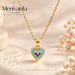 COLGANTE ACERO CORAZON DORADO CON PIEDRA AZUL