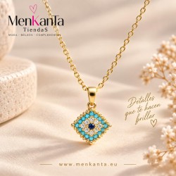 COLGANTE ACERO OJO DORADO CON PIEDRA AZUL