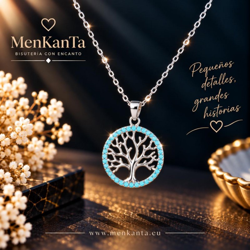 COLGANTE ARBOL DE LA VIDA PIEDRA AZUL PLATEADO