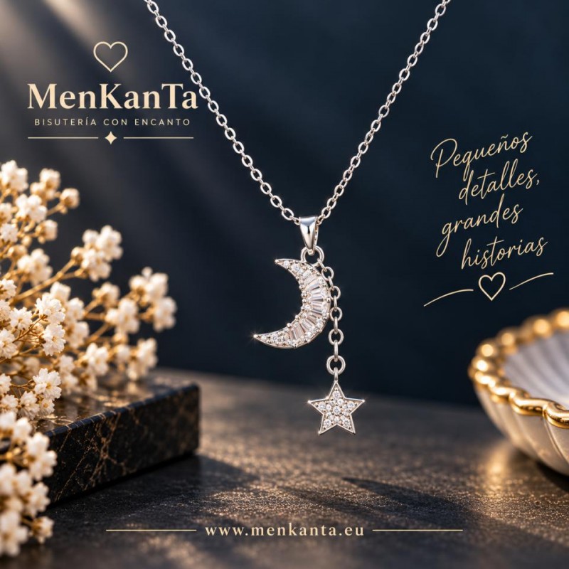 COLGANTE MEDIA LIUNA Y ESTRELLA CRISTAL PLATEADO