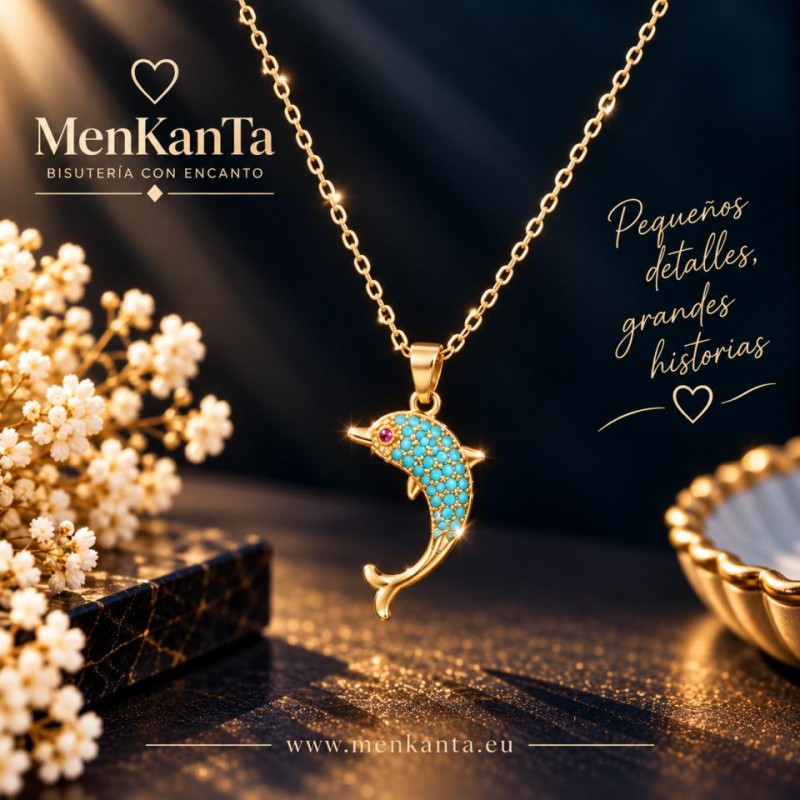 COLGANTE DELFIN PIEDRA AZUL DORARO