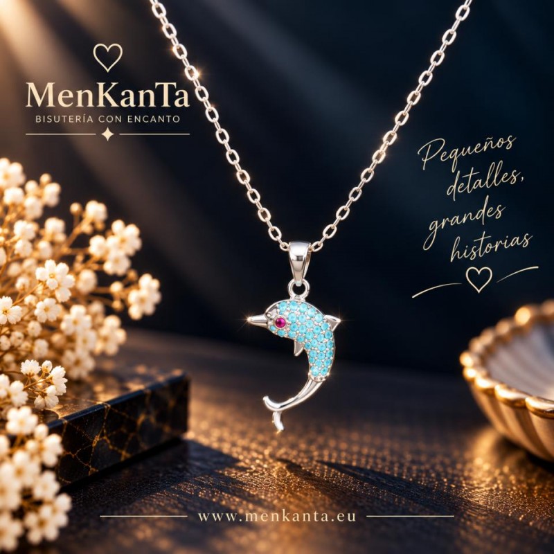 COLGANTE DELFIN PIEDRA AZUL PLATEADO
