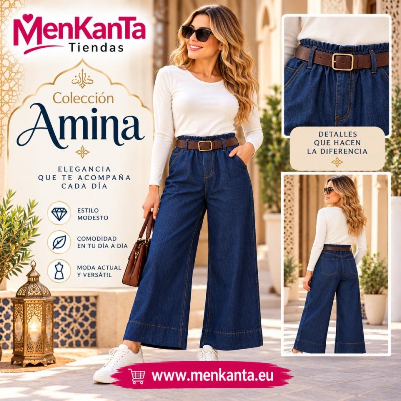 PANTALON AMINA TIPO VAQUERO LARGO