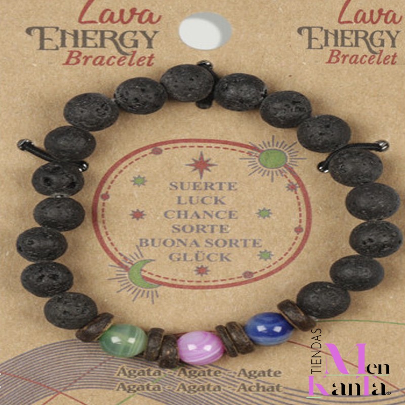 PULSERA LAVA CON AGATA MULTICOLOR SUERTE