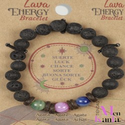 PULSERA LAVA CON AGATA MULTICOLOR SUERTE