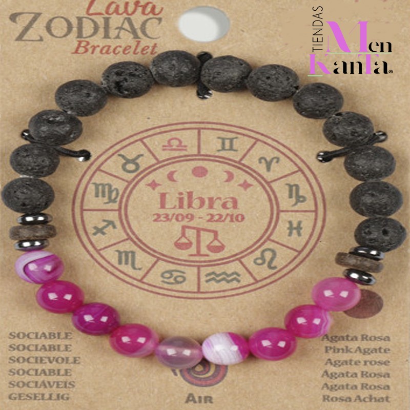PULSERA LAVA ZODIACO LIBRA CON AGATA ROSA 