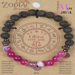 PULSERA LAVA ZODIACO LIBRA CON AGATA ROSA 