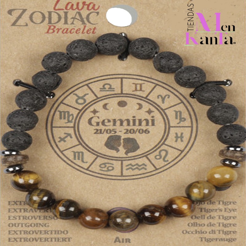PULSERA LAVA ZODIACO GEMINIS OJO DE TIGRE PULSERA LAVA ZODIACO GEMINIS OJO DE TIGRE