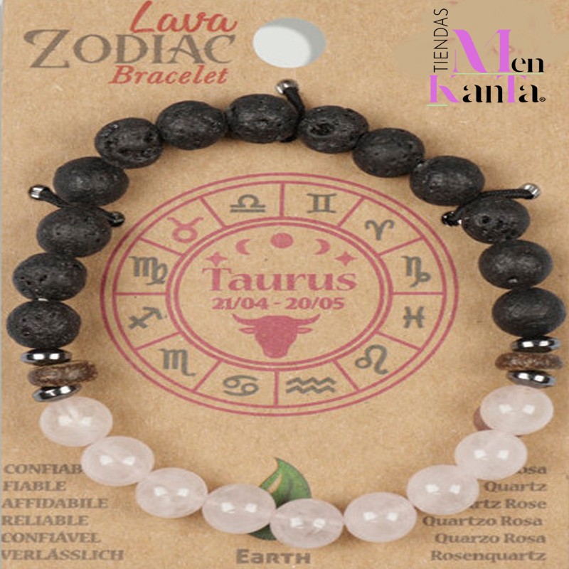 PULSERA LAVA ZODIACO TAURO CUARZO ROSA PULSERA LAVA ZODIACO TAURO CUARZO ROSA