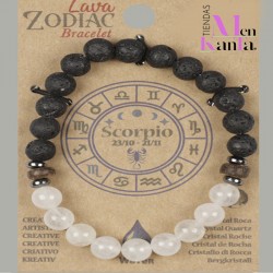 PULSERA LAVA ZODIACO ESCORPIO CUARZO CRISTAL