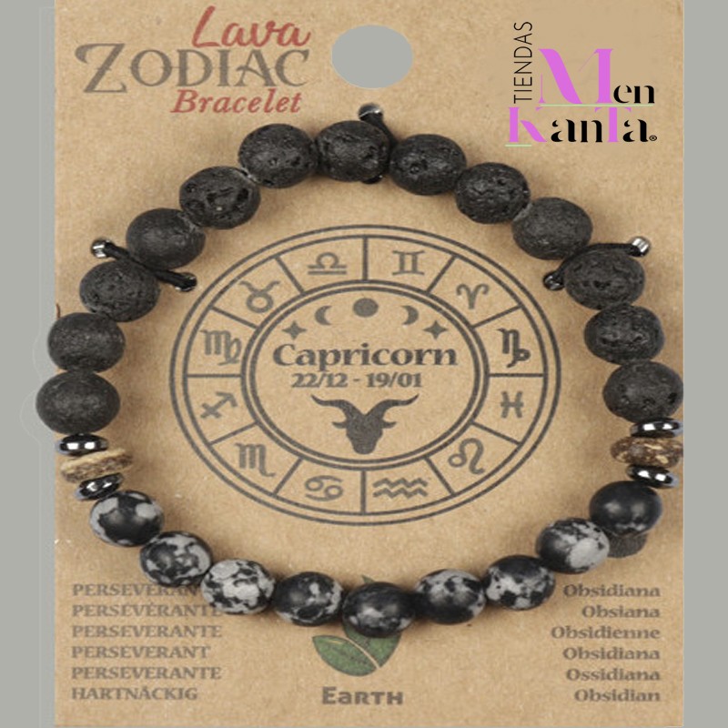 PULSERA LAVA ZODIACO CAPRICORNIO OBSIDINA