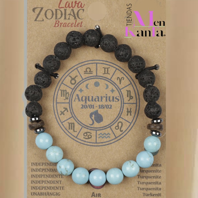 PULSERA LAVA ZODIACO ACUARIO CON TURQUESA