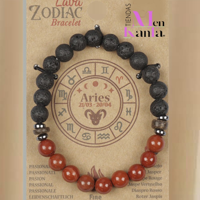 PULSERA LAVA ZODIACO ARIES CON JASPE ROJO