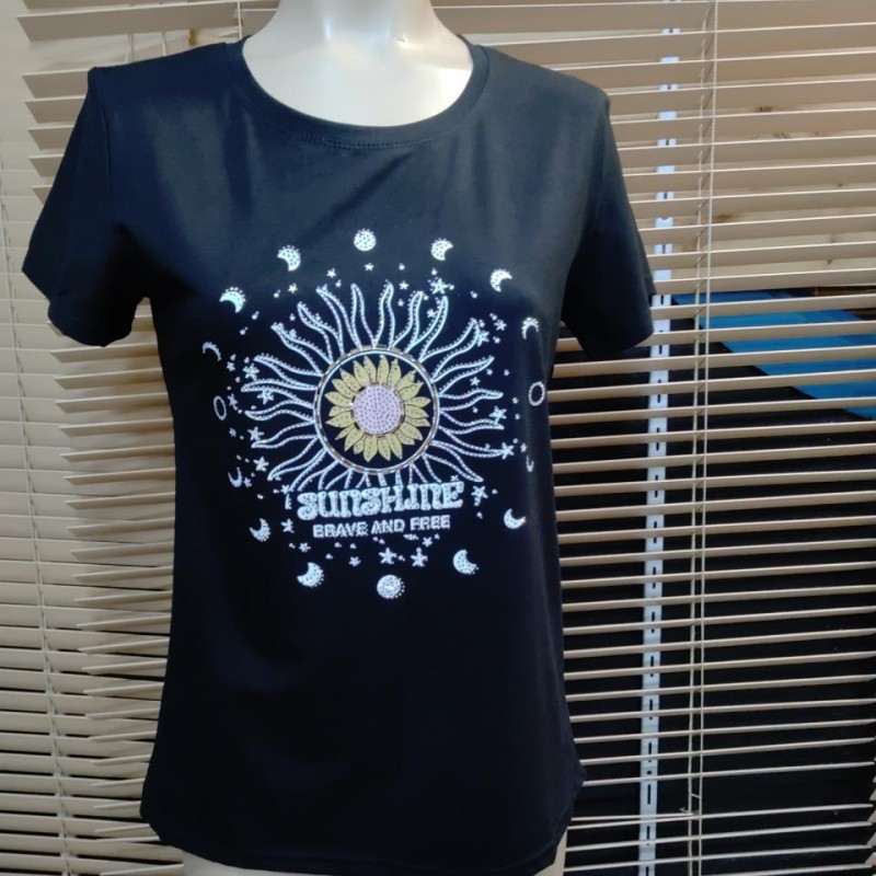 CAMISETA SOL PIEDRAS MANGA CORATA
