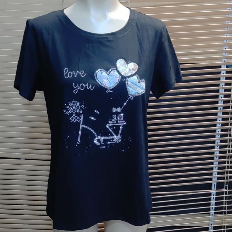 CAMISETABICICLETA CORAZONES PIEDRAS MANGA CORATA
