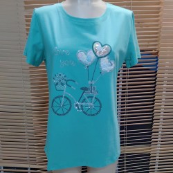 CAMISETABICICLETA CORAZONES PIEDRAS MANGA CORATA