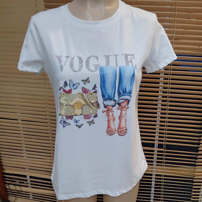 CAMISETA BOLSO ZAPATOS BRILLO MANGA CORTA