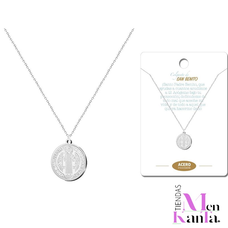 COLGANTE SAN BENITO ACERO PLATEADO CON CADENA
