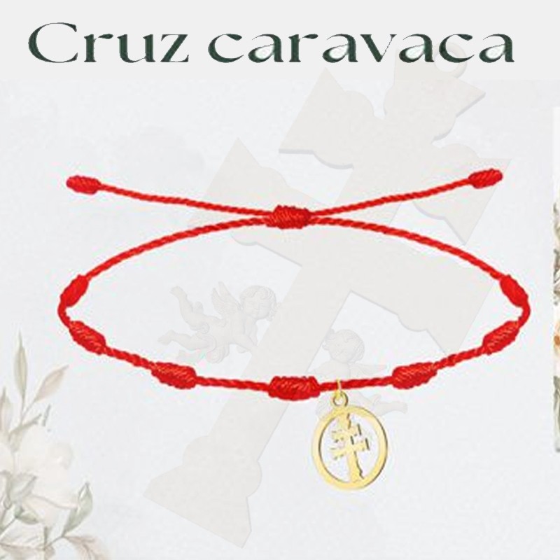 PULSERA 7 NUDOS CRUZ DE CARAVACA DORADA 
