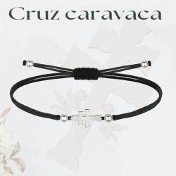 PULSERA CRUZ DE CARAVACA PLATEADA CON CUERO