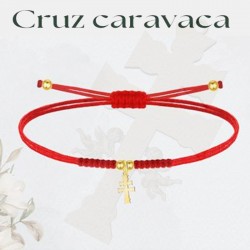 PULSERA CRUZ DE CARAVACA DORADA Y CORADON