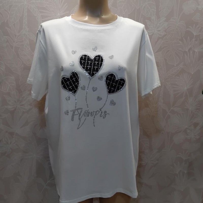 CAMISETA FLOWERS CORAZONES BRILLO