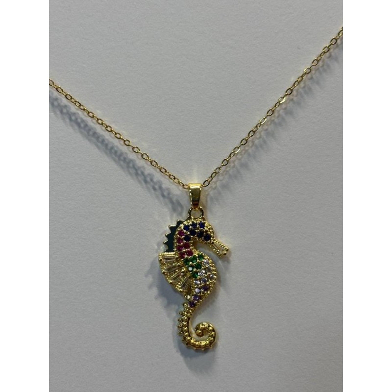 COLGANTE CABALLITO DE MAR DORADO PIEDRA COLOR ACER