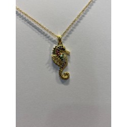 COLGANTE CABALLITO DE MAR DORADO PIEDRA COLOR ACER