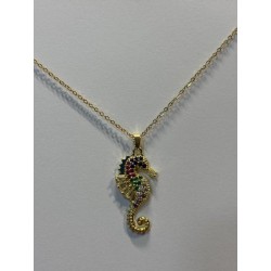 COLGANTE CABALLITO DE MAR DORADO PIEDRA COLOR ACER