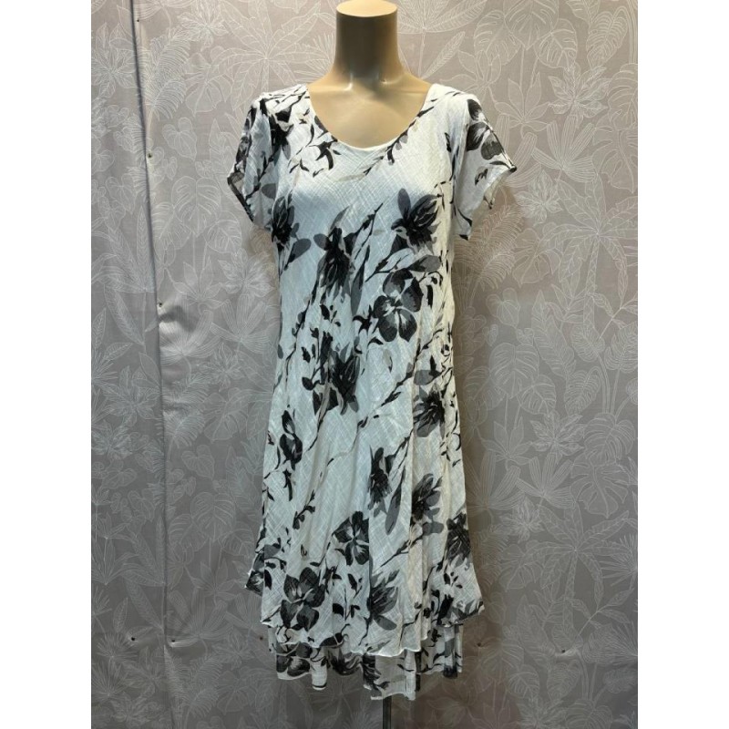 VESTIDO CUELLO REDONDO FLOR MANGA