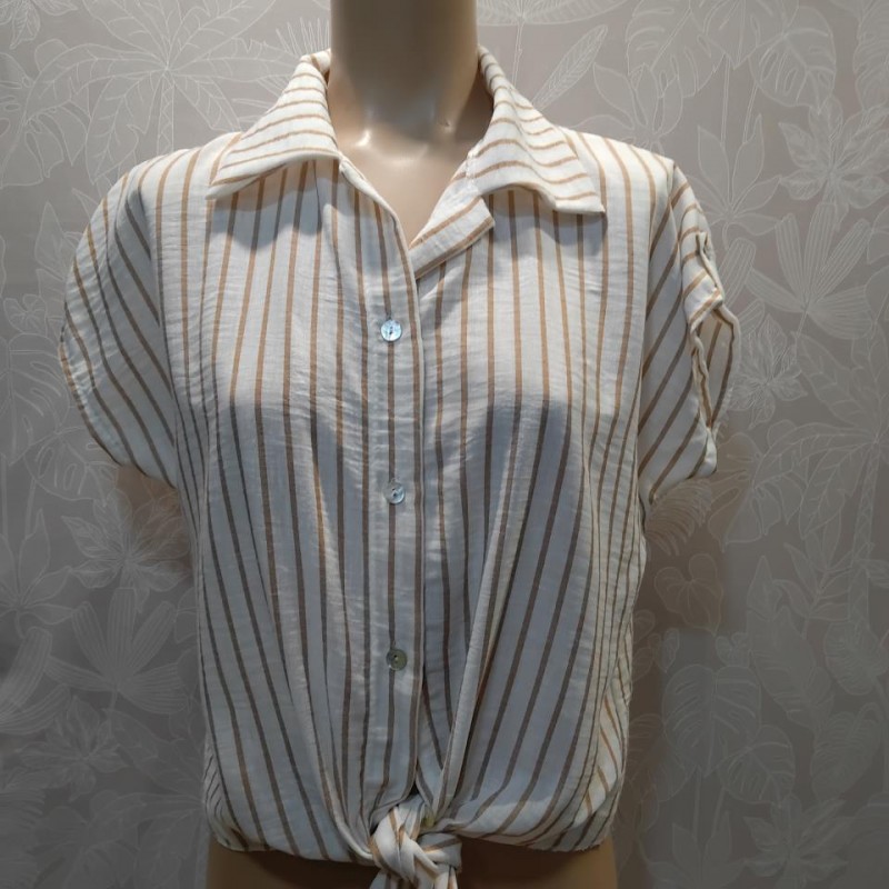 CAMISA RAYAS CON LAZO MANGA CORTA RECOGIDA