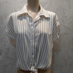 CAMISA RAYAS CON LAZO MANGA CORTA RECOGIDA