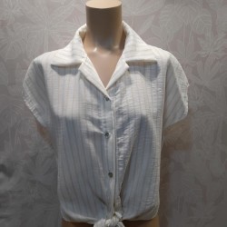 CAMISA RAYAS CON LAZO MANGA CORTA RECOGIDA