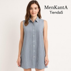 VESTIDO CAMISERO CORTO RAYAS SIN MANGA