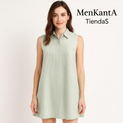 VESTIDO CAMISERO CORTO RAYAS SIN MANGA