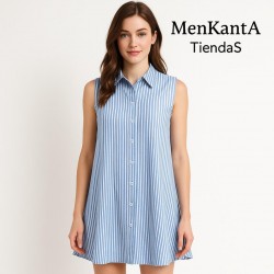 VESTIDO CAMISERO CORTO RAYAS SIN MANGA