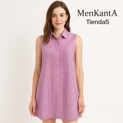 VESTIDO CAMISERO CORTO RAYAS SIN MANGA