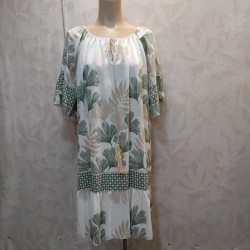 VESTIDO ESTANPADO MANGA CODO VOLANTE ABAJO
